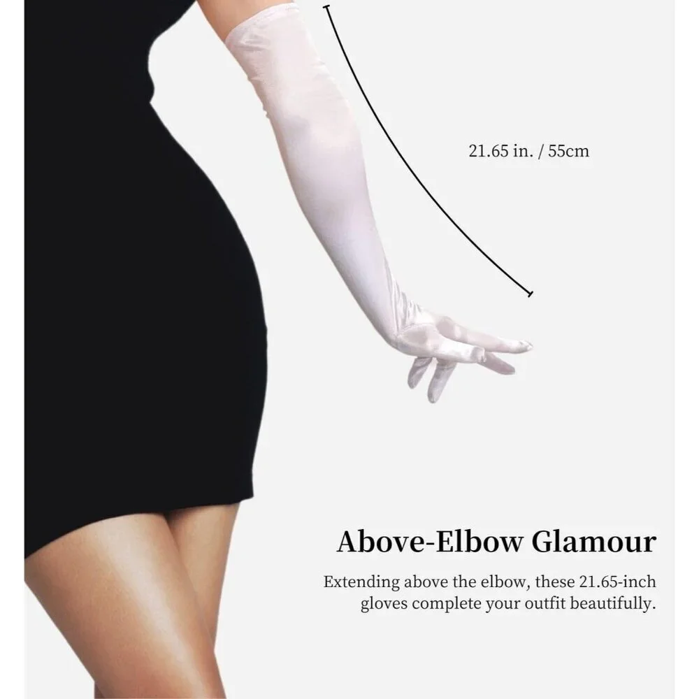 Women's Elbow Length White Satin Gloves Costume Princess Party Accessories